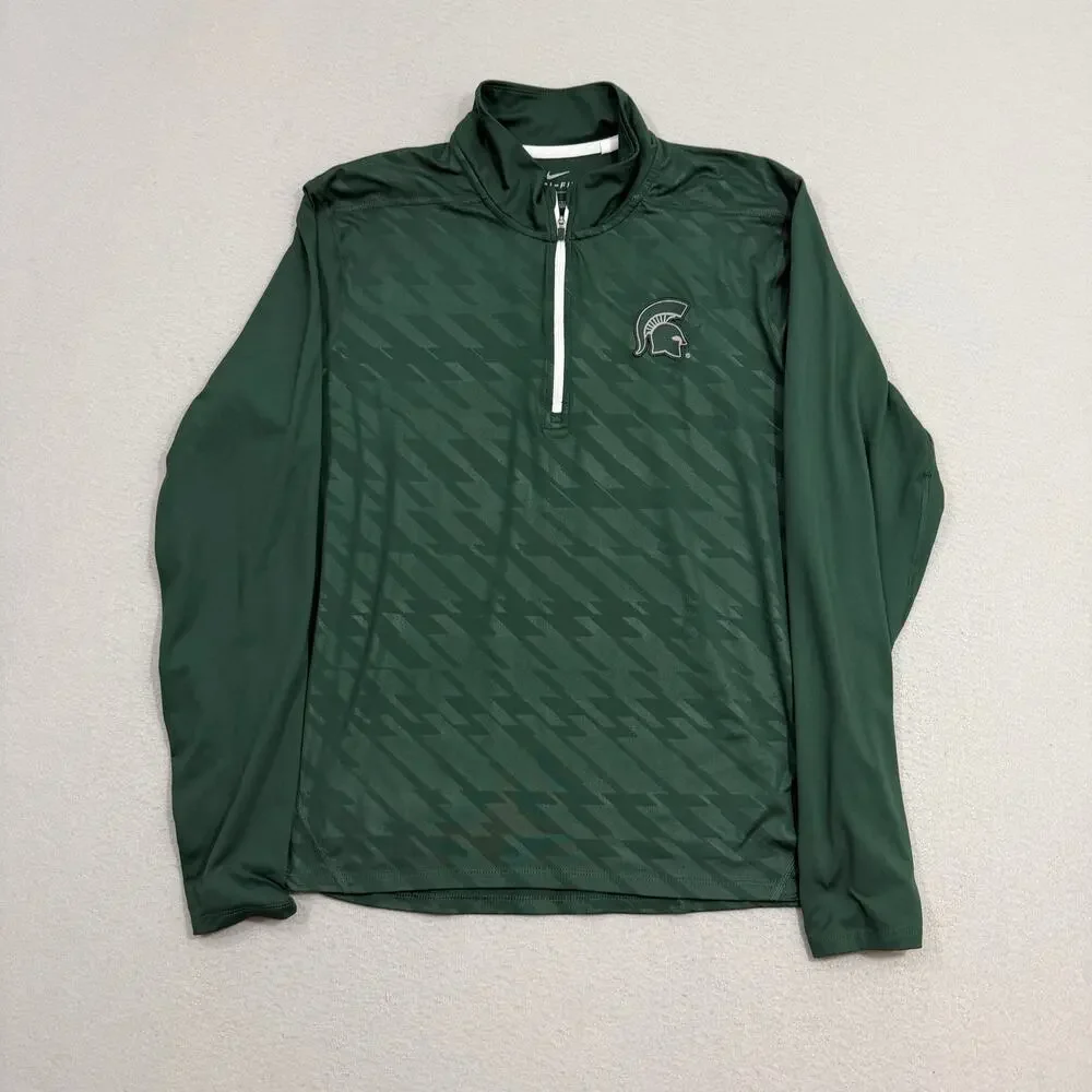 Nike Michigan State Spartans Quarter Zip Pullover Large Green Running Stretch